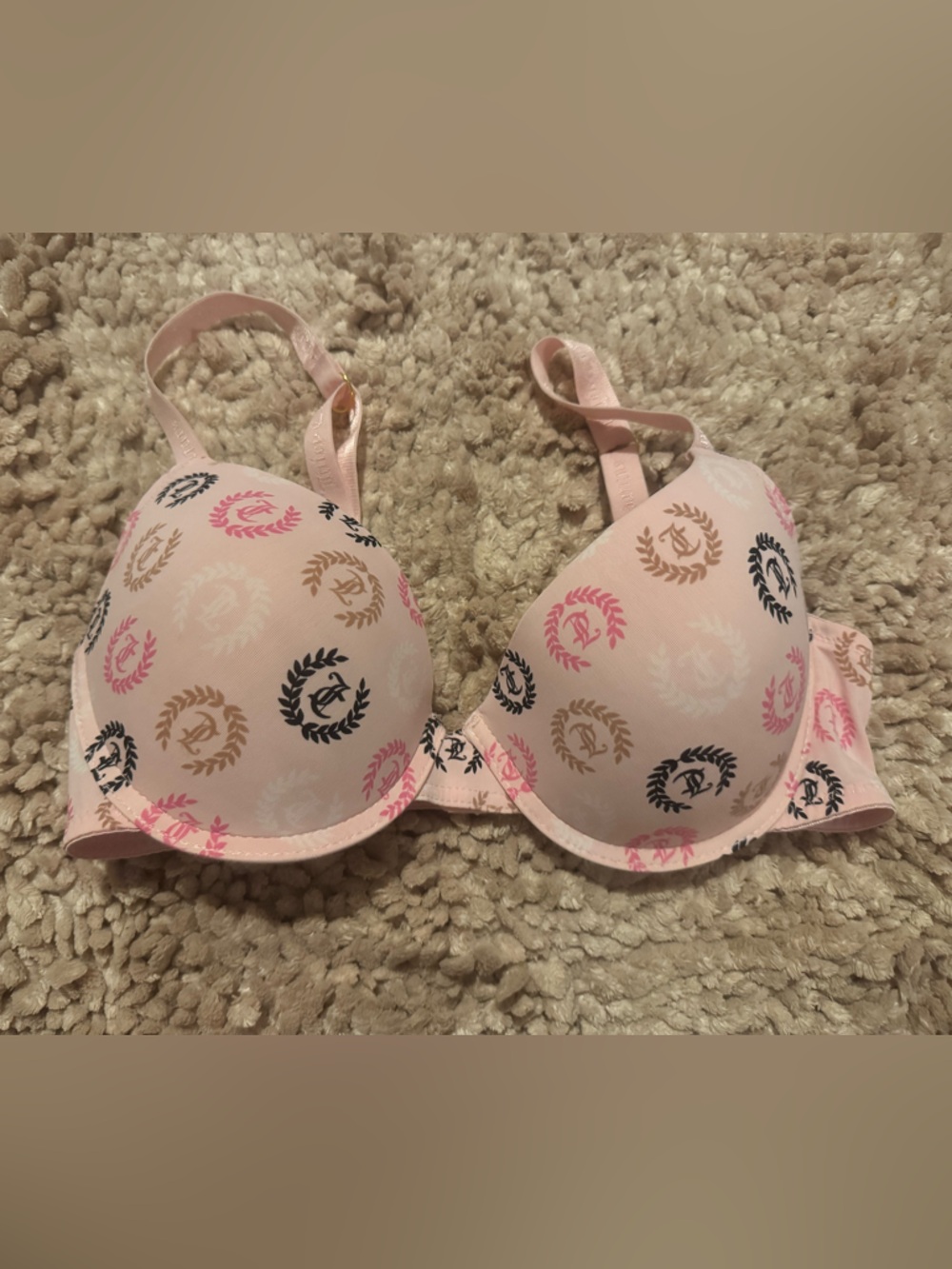 Juicy Couture Pink Logo Print Push-Up Bra